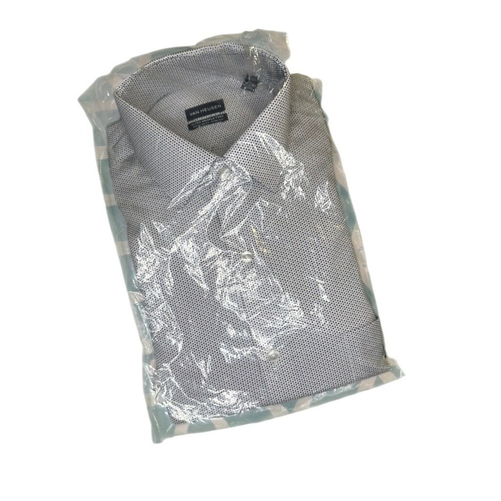Van Heusen Mens Dress Shirt Blue Multi Triangle Print Stretch Wrinkle Free
